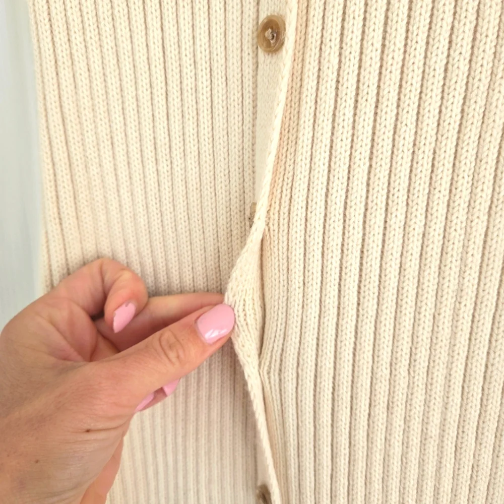 Cream Ribbed Button-Down Dress - Picture 3 of 4